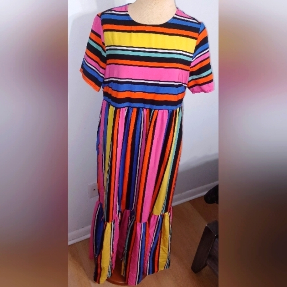 SHEIN Multicolor Striped Maxi Dress - Pink, Yellow, Blue, Orange, Black